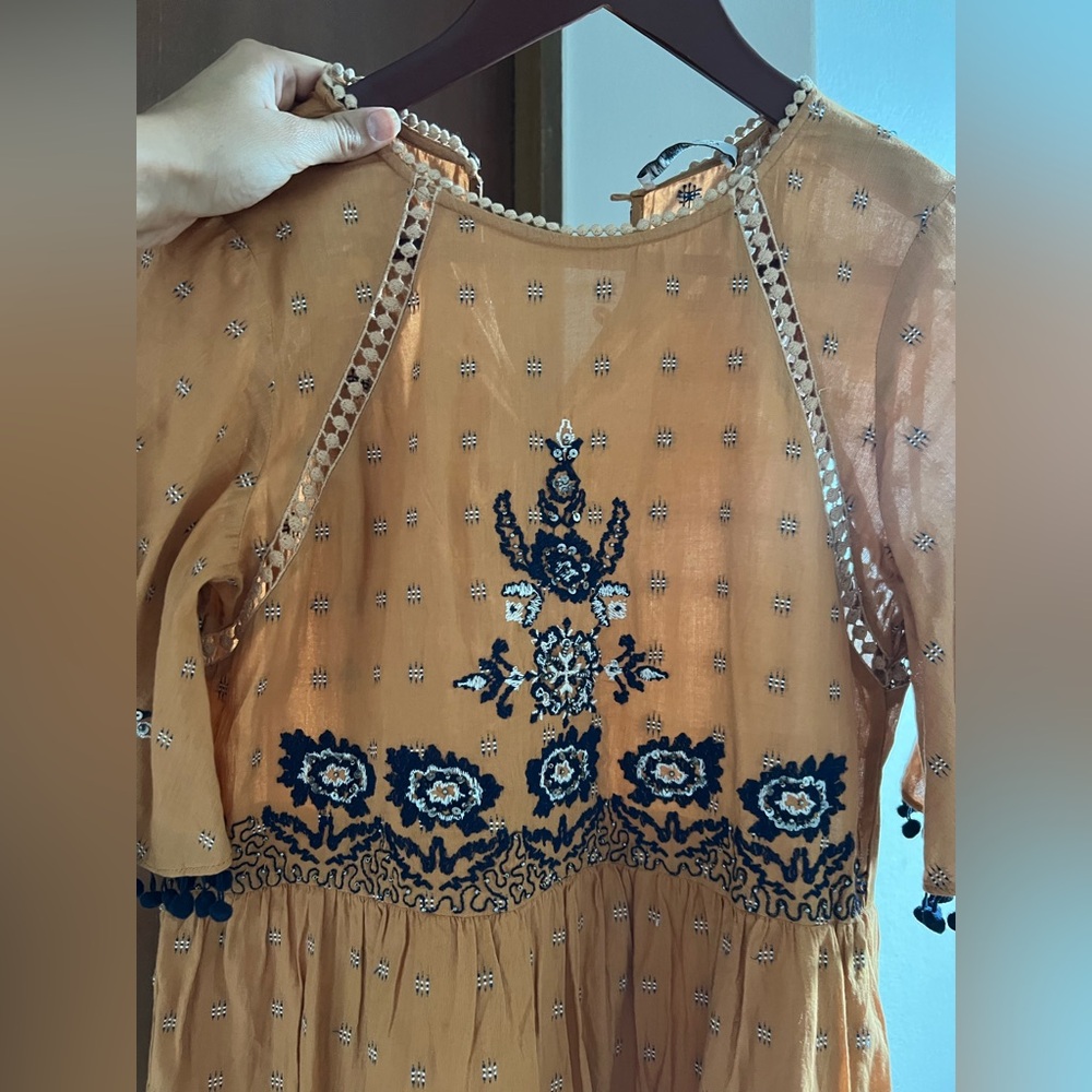 Zara TRF Woman Embroidered Mustard Midi Dress - Picture 14 of 15
